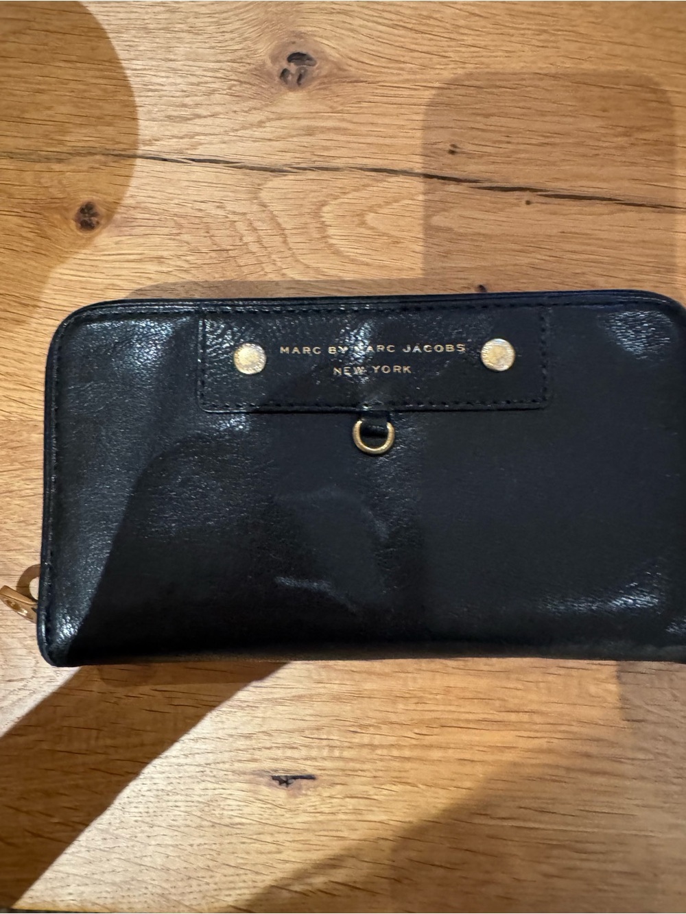 Marc by Marc Jacobs Black Leather Zip-Around Wallet with Gold Accents